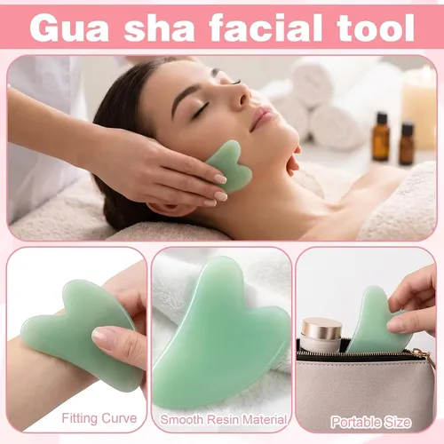Set 24 Gua Sha Corazón Resina Multicolor Facial Y Corporal