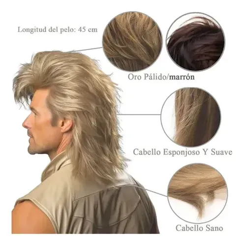 Peluca De Pelo Largo Para Hombre, Estilo 80, Disfraz De Aspe Marrón
