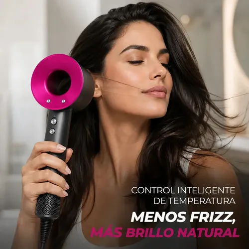 Secador de Pelo Profesional Exxtra Tech con 5 Boquillas Magnéticas y Soporte de Pared, 2000W Iónico Color Fucsia