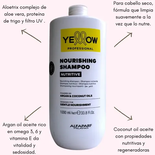 Shampoo Alfaparf Yellow Nutritivo Aceite Argan Coco Brillo 1