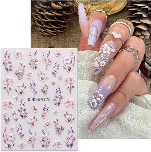 Pegatinas De Uñas 3d Floral 5d Adhesivas Primavera Verano 4