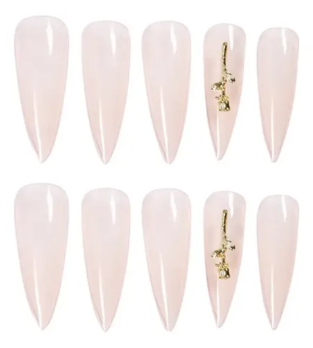 Uñas Artificiales Largas Y Puntiagudas De Color Nude