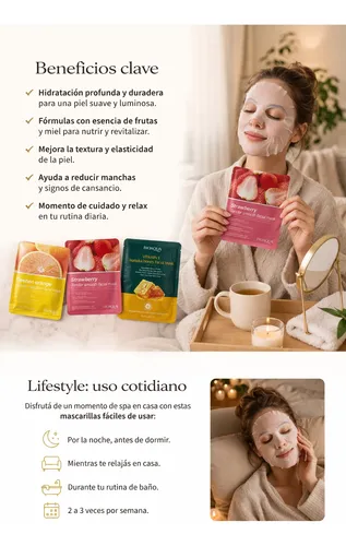 Mascarilla Facial Bioaqua Vitamina C E Beauty 12g X3u