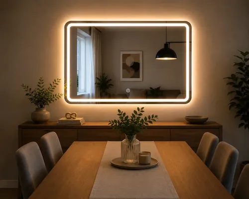 Espejo Led 60x80cm Botón Frontal Luz Calida Rectangular Baño