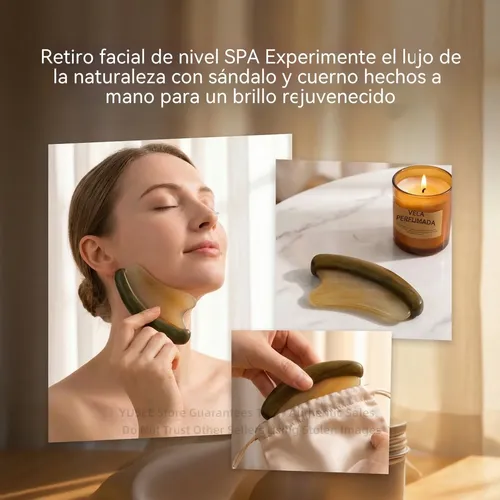 Tabla De Gua Sha De Cuerno Natural Y Madera De Sándalo Verde