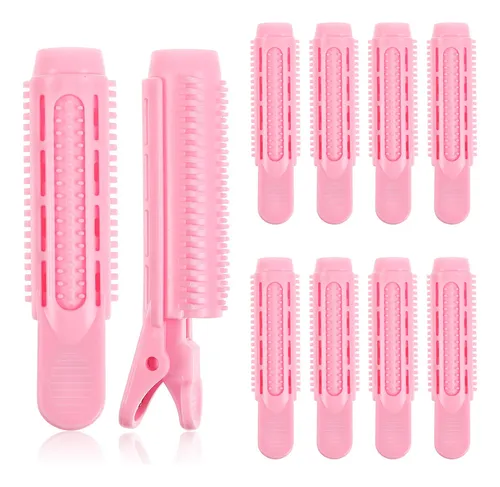 10 Rodillos Para Flequillo Clips Rizadores De Cabello Rosa