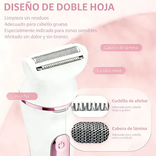 Bikini Facial Recargable 5 En 1 Con Afeitadora Eléctrica Par Rosa