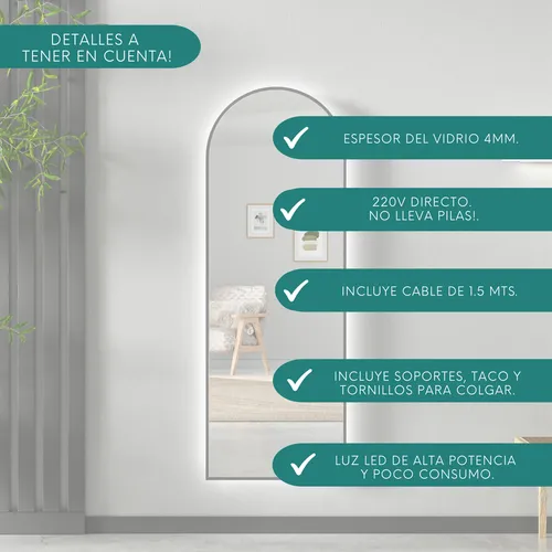 Espejo Rectangular Táctil Luz Led Moderno Vestidor