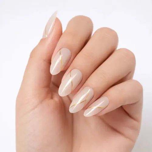Uñas Postizas Press On Veluna Reutilizables Diseños Variados – Nude Gold Wave