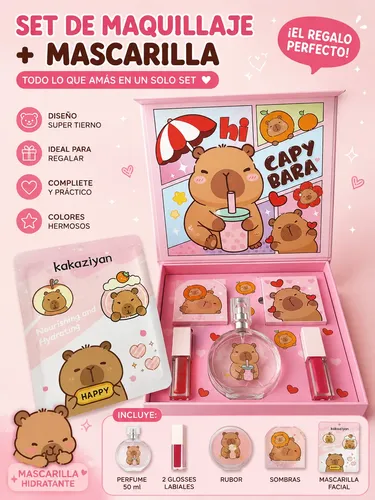 Set De Maquillaje Capibara Con Mascarilla Facial Kawaii