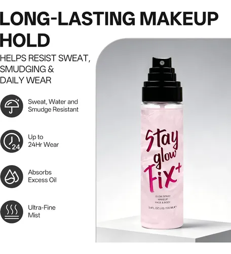 Spray Fijador De Maquillaje Con Shimmer Rosa 8 Oz Mytend