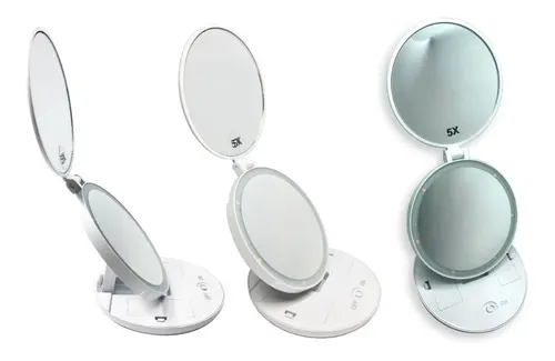 Espejo Para Maquillaje Con Luz Led Plegable Aumento 5x E156