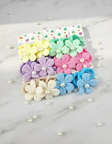 Pack X 36 Colitas De Pelo Flor Con Perla En Colores Surtidos