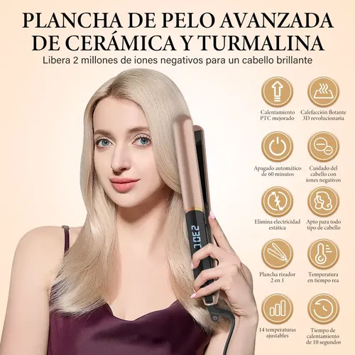 Plancha De Cabello Profesional De Cerámica Yoawes 2 En 1