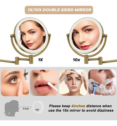 Espejo De Maquillaje De Pared Ledoole Recargable Con Luz Y