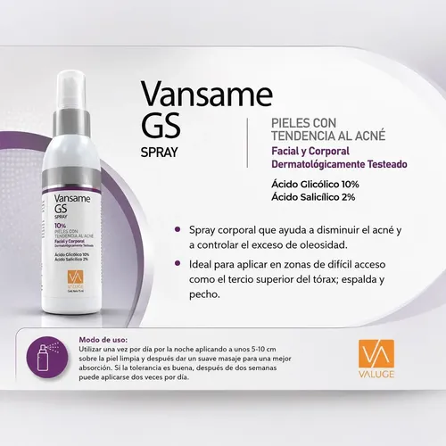 Valuge Vansame Gs Spray Antiacné Facial Y Corporal 75ml
