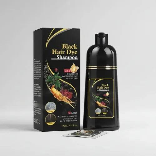 Shampoo Tinte Negro Herbal Para Cubrir Canas Y Reparar Cabe