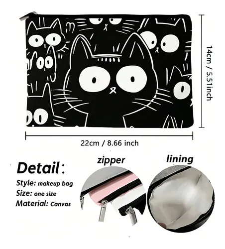 Jf// Cosmetiquera Lapicera Estuche Maquillaje Gatos 22×14