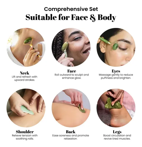Set Masajeador Facial Roselynboutique Rodillo Y Gua Sha Jade