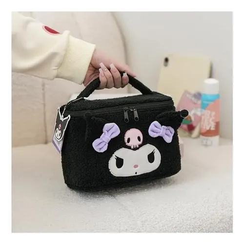Estuche De Maquillaje De Felpa Portátil For Viaje Negro
