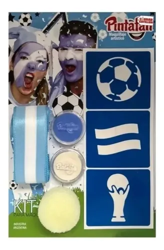 Kit Maquillaje Pintafan Argentina 7 Piezas Celeste Blanco Hipoalergénico