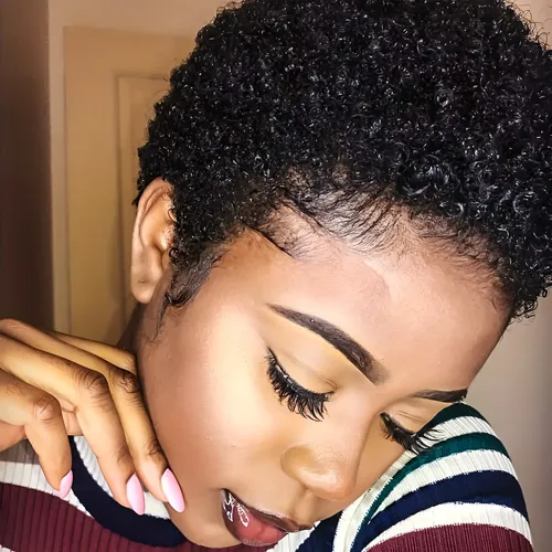 Peluca Corta Rizada Para Mujer Afro, 100% Rizada