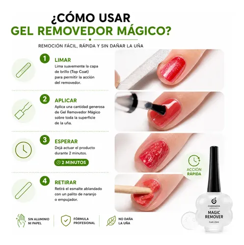 Gel Removedor Mágico Uñas Semipermanente Cherimoya 15ml X3un