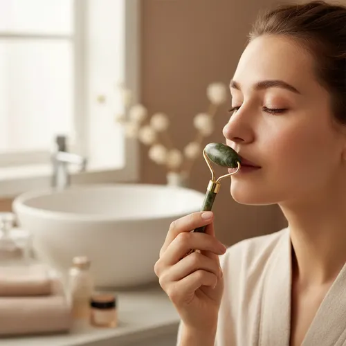 Roller Doble Jade Natural Masajeadores Facial Piedra Rodillo