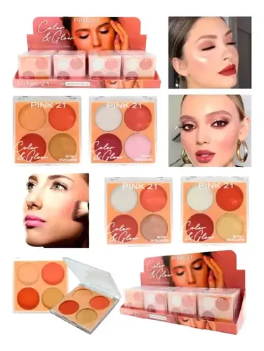 Rubor+iluminador Polvo Pink21 Color&glam Highlighter Blush Tono Del Maquillaje Tono 02