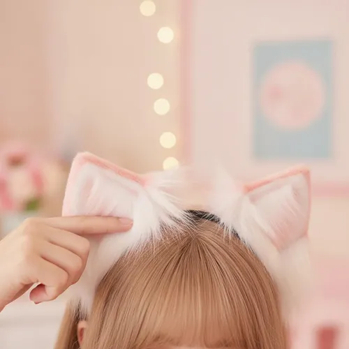 Diadema Con Orejas, Diadema De Pelo Sintético Con Negro