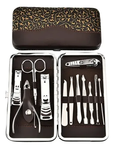 Set Manicura Pedicura 12 Piezas de Acero Inoxidable en Estuche