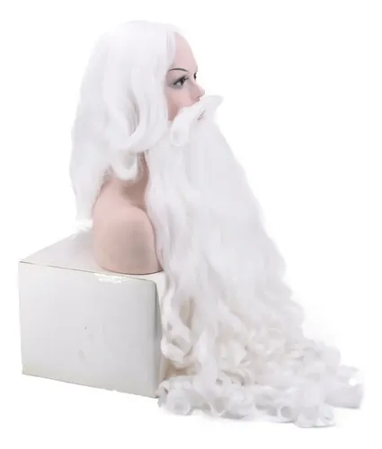 Set De Peluca Y Barba De Papá Noel, Color Blanco, 80 Cm, Mat