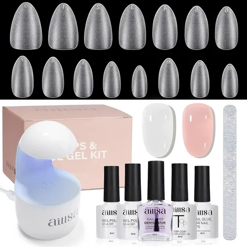 Kit Uñas Gel 240 Tips Cortos Con Lámpara Uv Y Pegamento