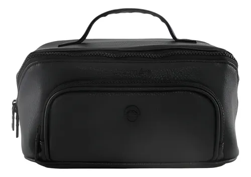 Neceser Portacosméticos Cuero Pu Bolsillo Frontal Viaje Moda Color Negro Diseño De La Tela Lisa