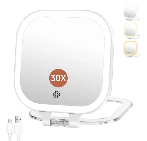 Espejo De Maquillaje Con Luz Led 30x Portátil Blanco