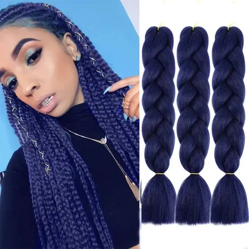 Kanekalon Extension Pelo Termico Trenza Africana 60cm Lfme Azul Oscuro A28