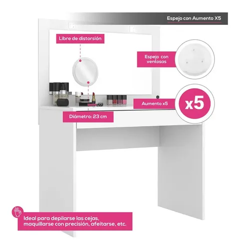 Espejo Maquillaje Ventosas Aumento X5 Acrilico 23cm Vip