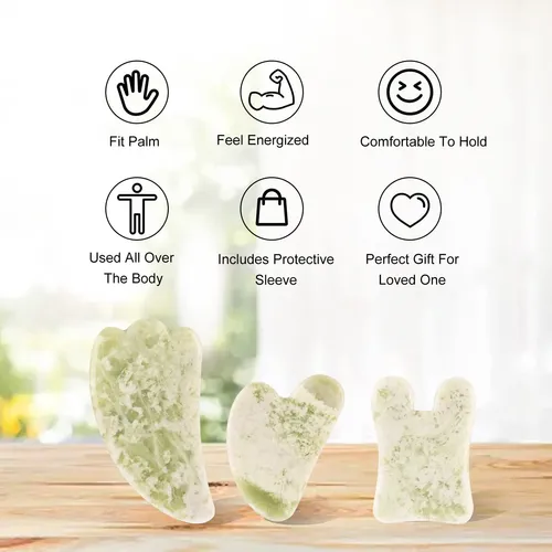 Set 3 Gua Sha Facial Cuarzo Piedra Masajeador Corporal