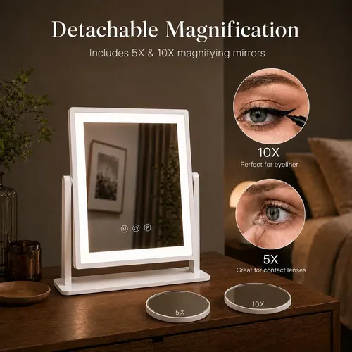 Espejo De Maquillaje Iluminado Decadence Con Lupas De 10x/5x Blanco