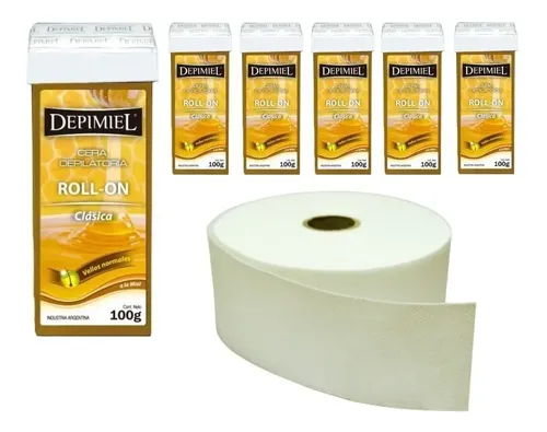 6 Roll On Miel Depimiel + Bandas Rollo X 50 Mts Depilacion