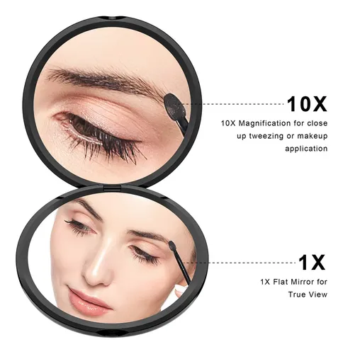 Espejo Compacto Benbilry Con Aumento 10x, Diámetro De 4 Cm,