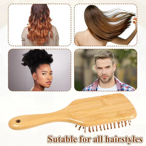 Set De 12 Cepillos Para Cabello Zyghjort De Bambú Con Mango