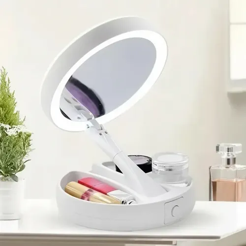Espejo Con Luz Led P/maquillaje C/aumento Doble Faz Plegable