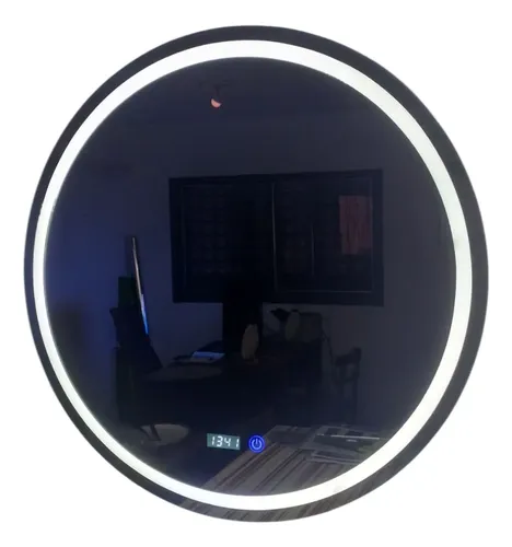 Espejo Led Redondo 80cm Reloj Hora Temperatura