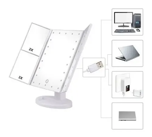 Espejo De Maquillaje De 3 Solapas Con Carga Con Usb Color Del Marco Blanco