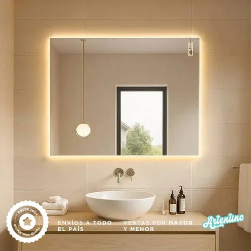 Espejo Luz Led De Pared Baño Rectangular Moderno 90×70 Cm
