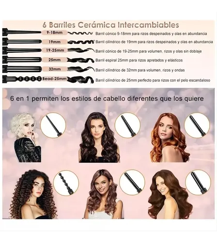 Rizadora De Cabello 6 En 1 Ferro Tenaza Plancha Cerámica