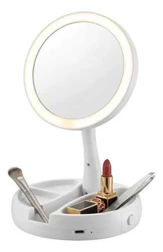 Espejo Doble Cara Luz Led Maquillaje Articulado Aumento Base