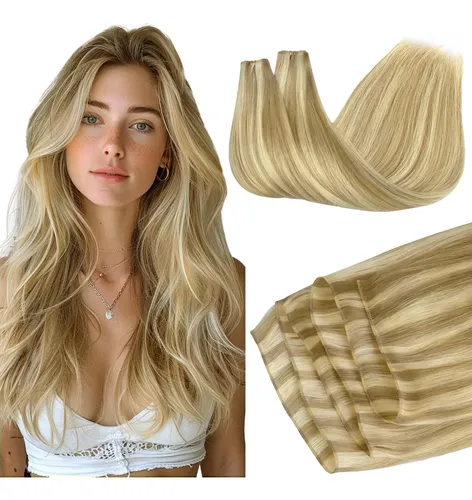 Extension Cortina De Pelo Humano Real 35cm 80g Rubio Reflejo