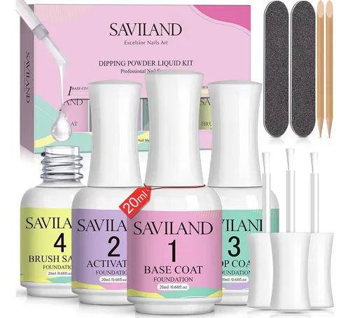 Set De Dip Powder Saviland 15 Ml Base Top Coat Activator